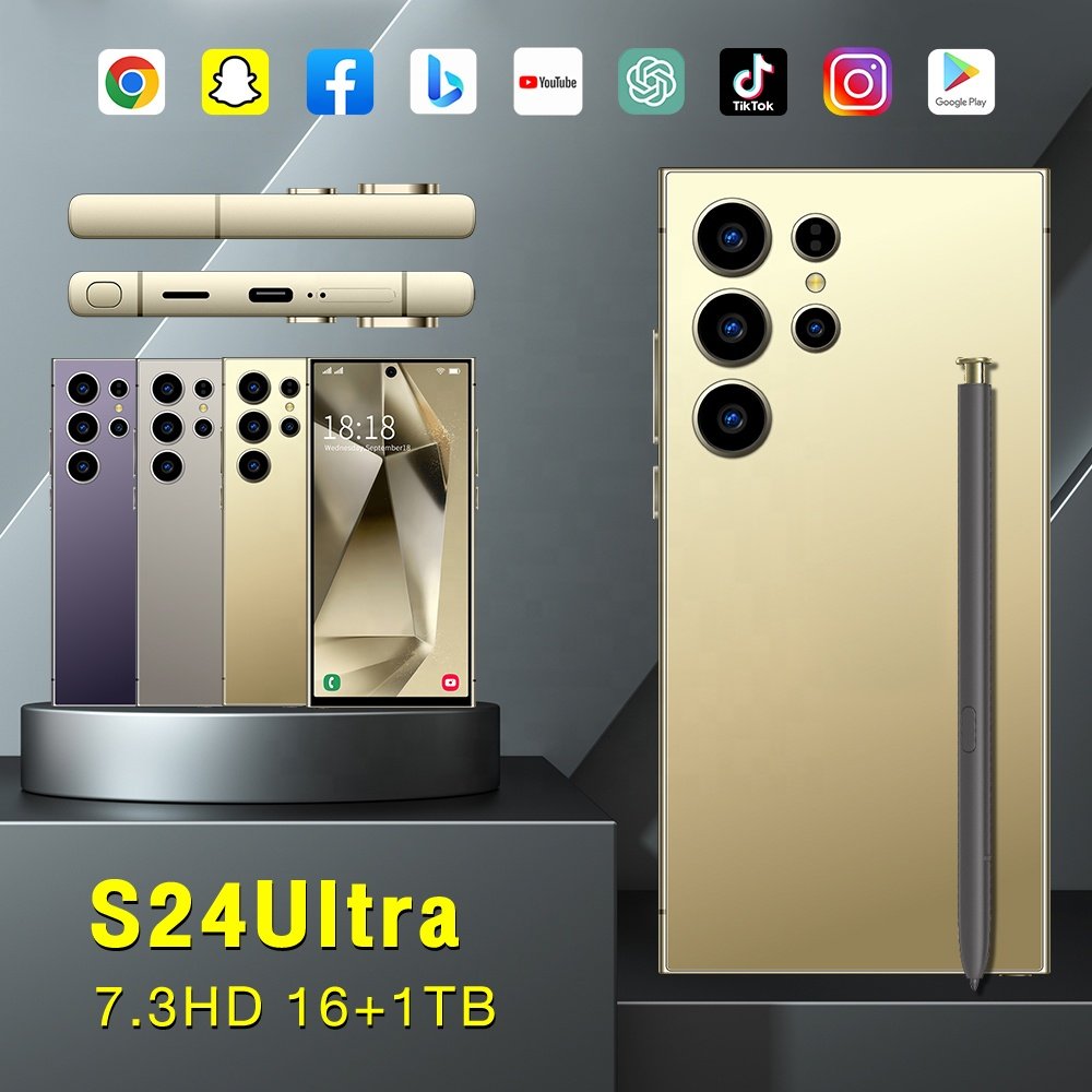 Europe Hot sale S24 Ultra Android 14 5G unlocked cell phone 7.3 inch 16GB+1TB Dual Sim 4G5G Gaming smart Mobile phones
